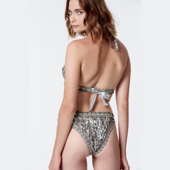 NWT Sugarfree sequin crochet metallic bikini top & bottom set - Picture 4 of 16